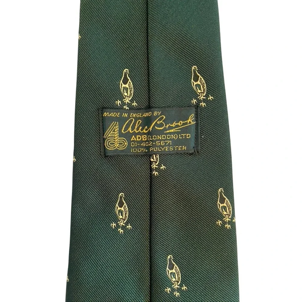 Alec Brook London Mens Green Gold Bird Pheasant Embroidered Tie Made in England